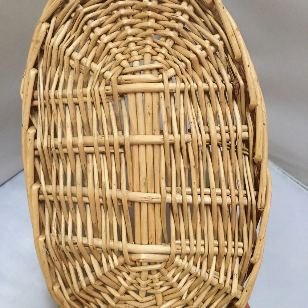 Wicker Basket Medium Natural Tan Oval Woven Willow Handle Cottagecore Farmhouse